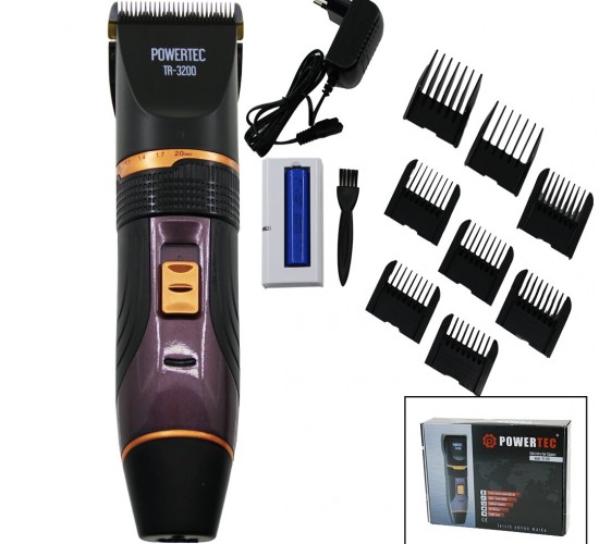 POWERTEC TR-3200 SAÇ SAKAL KESME TRAŞ MAKİNE (ÇİFT BATARYA & TARAK AYARI & FİŞ ŞARJLI & 2 KADEME HIZ)*20