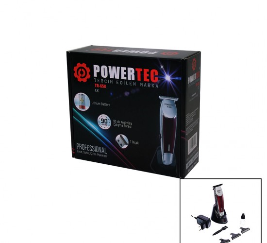 POWERTEC TR-658 SAÇ SAKAL ENSE ÇİZİM TRAŞ MAKİNESİ ( T BIÇAK )*20