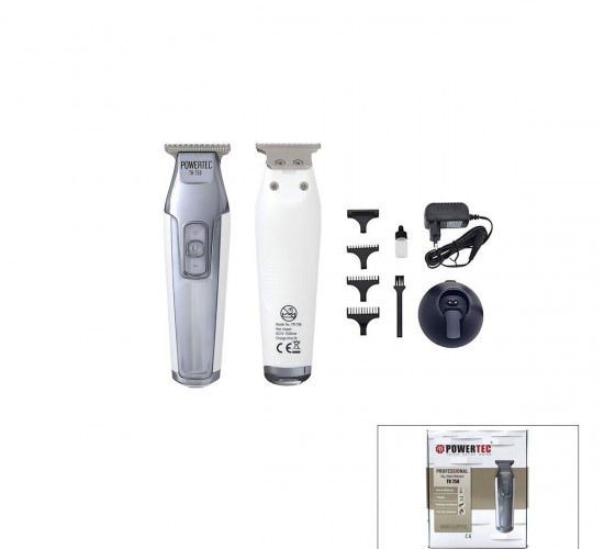 POWERTEC TR-758 SAÇ SAKAL ENSE ÇİZİM TRAŞ MAKİNE ( HIZ AYARI ) ( HIZLI FİŞ ŞARJ & ŞARJ GÖSTERGE & T BIÇAK & KROM KAPLI GÖVDE )*20