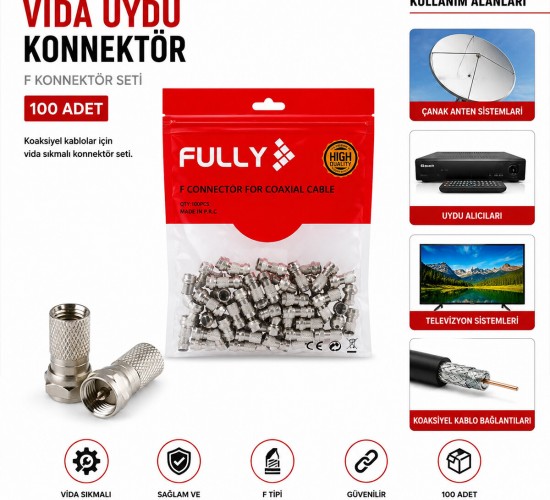 FULLY E-320A ( EF ) ( VİDA ) ( 100PCS ) UYDU KONNEKTÖR*1X100