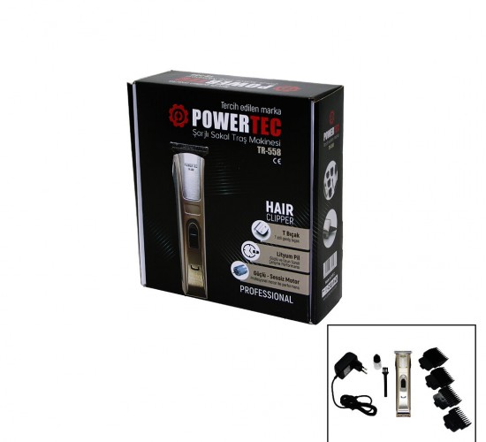 POWERTEC TR-558 ŞARJLI SAÇ SAKAL ENSE ÇİZİM TRAŞ MAKİNESİ ( T BIÇAK )*20