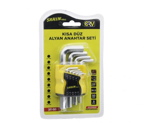 ŞAHİN TOOLS ŞHT-069 ( 9PCS ) ( KISA DÜZ ) ALYAN ANAHTAR SETİ ( 1.5 - 2 - 2.5 - 3- 4 - 5-  6 - 8 - 10 ) ( M-2 ) ( 50HRC )*72