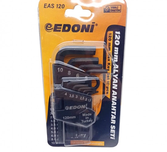 EDONİ EAS-120-121 ( 10PCS ) ( KISA & DÜZ ) ALYAN ANAHTAR SETİ ( SİYAH & 120MM )*6X12