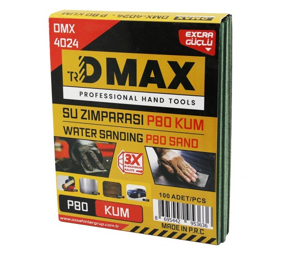 DMAX DMX-4024 ( P80 KUM ) ( KAĞIT ) ( SU ZIMPARASI ) ( 230X280MM ) ( KULLANIM= BOYA - METAL - AHŞAP - OTO )*100X10