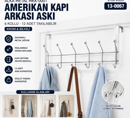DEMİRBÜKEN F.A-05 ( KROM & BİLYELİ) ( 6 KOLLU ) AMERİKAN KAPI ARKASI ASKI*5X14