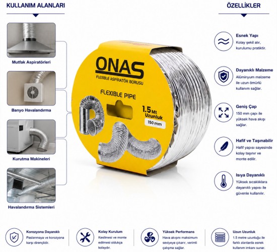 FLEXIBLE PIPE ASPİRATÖR BORUSU 127MMX1.5MT*72
