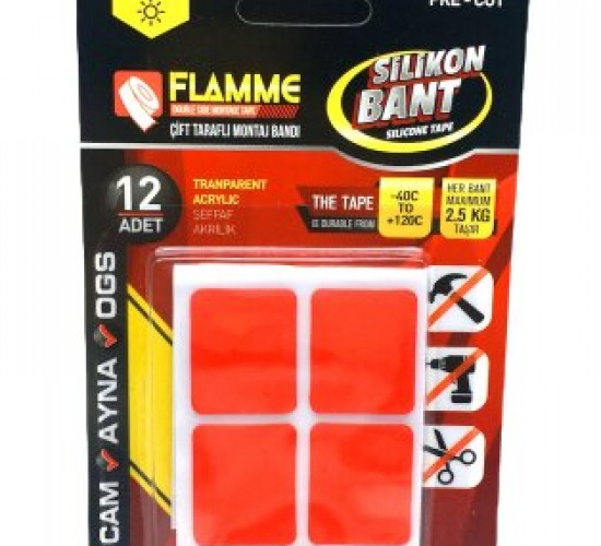 FLAMME SİLİKON ( 12PCS ) ÇİFT TARAFLI ( MONTAJ ) BANT*25X10