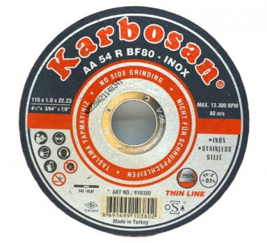 KARBOSAN-10380 İNOX METAL KESİCİ DİSK ( SPRAL TAŞI ) 115MMX1.0X22*300