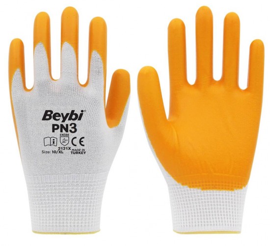 BEYBİ PN-3 ( SARI & BEYAZ ) POŞETLİ İŞÇİ ELDİVEN NO-9L-10XL*12X24