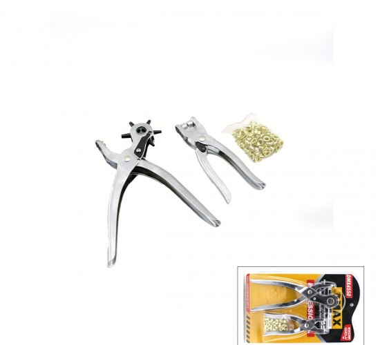 DMAX DMX-4550 ( 2Lİ SET ) ( 6-DİŞLİ METAL KEMER DELME PENSESİ )  & ( PERÇİN PENSESİ )  ( + GOLD PERÇİN )*60