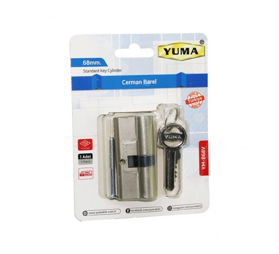 YUMA YM-B68V-SV  ( 68MM ) ( NİKEL SATEN ) CERMAN BAREL ( VAKUMLU AMBALAJ ) ( 3 ANAHTAR )*50