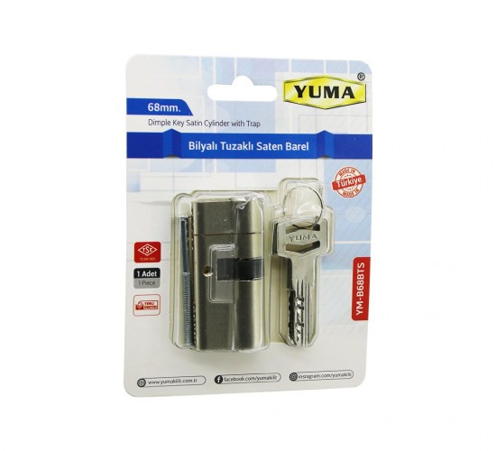 YUMA YM-B68BTS ( BİLYALI TUZAKLI ) ( 68MM ) ( NİKEL SATEN ) BAREL ( VAKUMLU AMBALAJ ) ( 3 ANAHTAR )*50