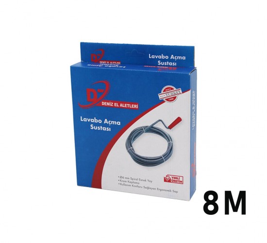 DENİZ EL ALETLERİ ( 8MT ) ( SUSTA ) ( SPİRAL ESNEK YAY ) LAVABO & GİDER BORU AÇAR*48