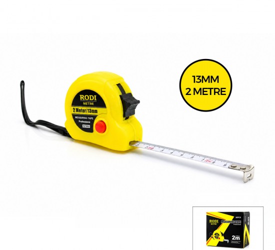 RODI MEASURING TAPE ( 2MT X 13MM ) ŞERİT METRE  ( STOPLU ) ( OTOMATİK KİLİT =  BAS DURDUR & ÇEK SARSIN )*36X12