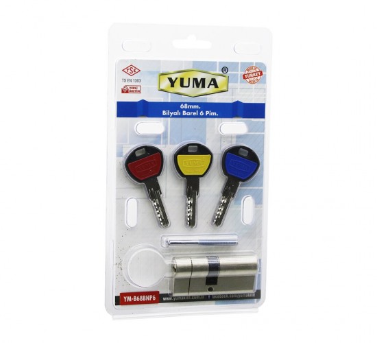 YUMA YM-B68-BNP6 ( BİLYALI ) ( 68MM & 6 PİM.) ( NİKEL SATEN ) BAREL ( VAKUMLU AMBALAJ ) ( 3 ANAHTAR )*30