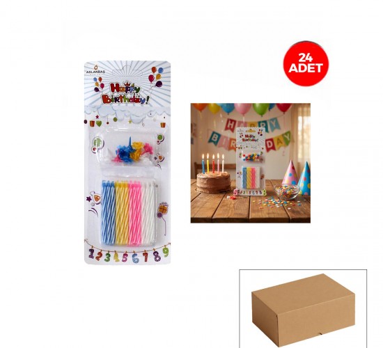 ONTON-612175  ( 24PCS ) ( İNCE ) ( RENKLİ ) DOĞUM GÜNÜ MUMU ( RENKLİ PLASTİK TUTACAK )*24X12