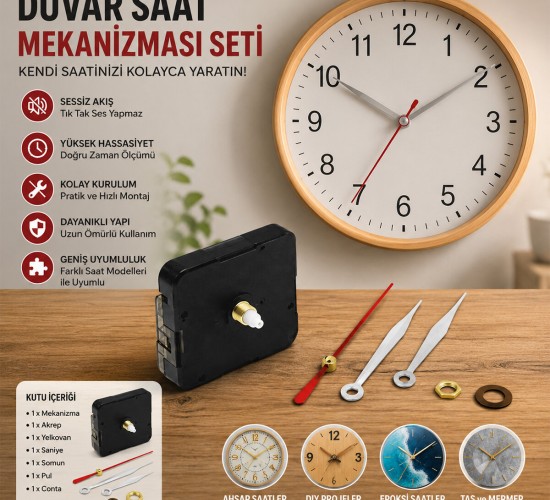 EMİN TEKNOLOJİ EM-172A DUVAR SAAT  MEKANİZMASI SETİ *30X10