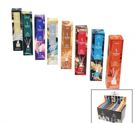 SEBU ( 50ML ) ( 3-ÇUBUKLU ) ORTAM KOKUSU (CAM ŞİŞE) (LAVANTA & B.GÜL & SANDAL & MANGO & OKYANUS & YASEMİN & KEHRİBAR & ÇİLEK)*40X1