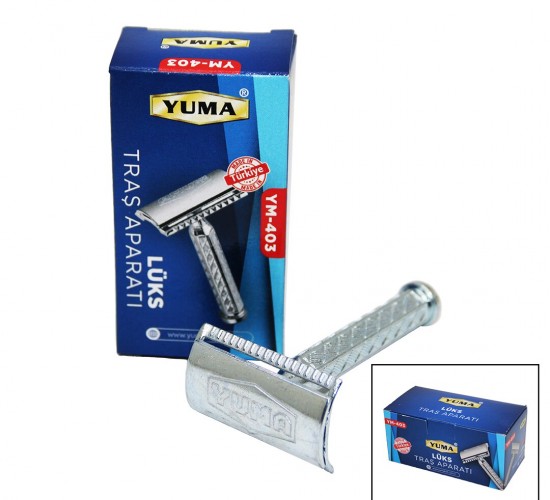 YUMA YM-403 ( LÜX KUTULU ) ( METAL NİKEL & KLASİK ) TRAŞ APARATI ( JİLET TAKMALI )*12X24