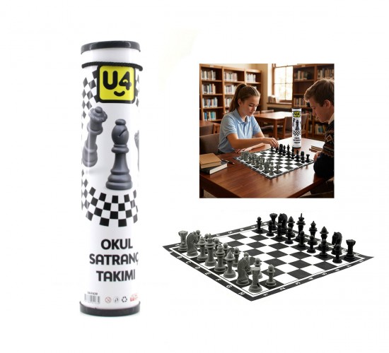 U4-F439 CODE-4244 ( BEZLİ ) ( RULO KARTON ) SATRANÇ TAKIMI ( ZEKA & MANTIK & STRATEJİ OYUNU ) ( OKUL MÜFREDATA UYGUN ) ( İP TAŞIMA KULPLU )*24=K