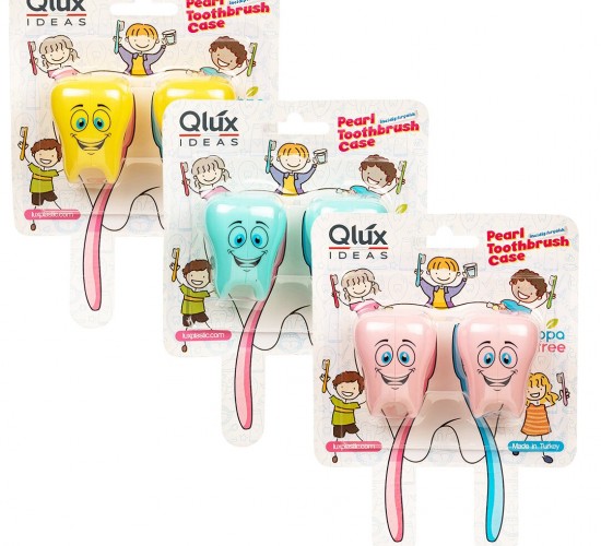 QLUX L-00600 ( 2PCS ) DİŞ FIRÇALIK ( BAŞLIK KABI ) ( RENKLİ PLASTİK & DİŞ ŞEKİLLİ & GÜLENYÜZ EMOJİLİ )*30=K