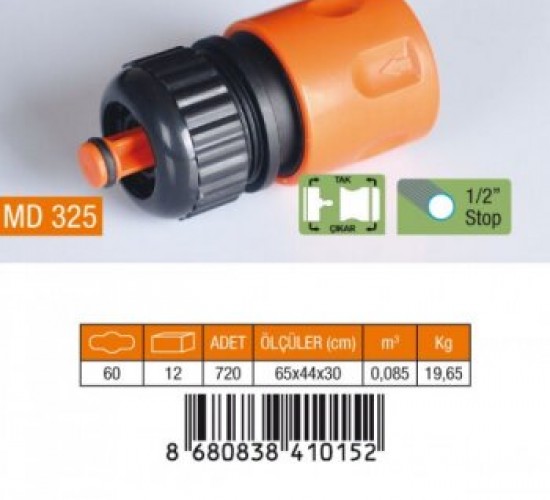 MEDALYAN MD-325 ( 1/2 ) HORTUM BAĞLANTI ADAPTÖRÜ ( STOPLU )*60X12