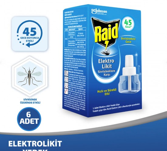 RAİD ELEKTRO ( SİVRİSİNEK KARŞI ) ( LİKİT & YEDEK ) ( 45 GECE ) 27.4ML*6X4