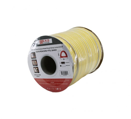 B.H.D-00480 ( BEYAZ ) 100MT (2X50MT) ( BOBİN FİTİL ) ( KAPI & PENCERE ) BANT ( D PROFİL ) ( 9X6MM)*8