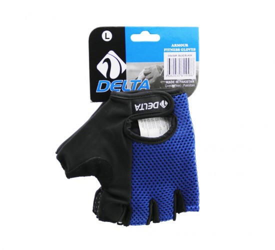 DELTA ARMOUR FITNESS GLOVES ( L LARGE ) ( PARMAKSIZ & FİLELİ ) SPORCU ELDİVENİ ( MAVİ /SİYAH )*50