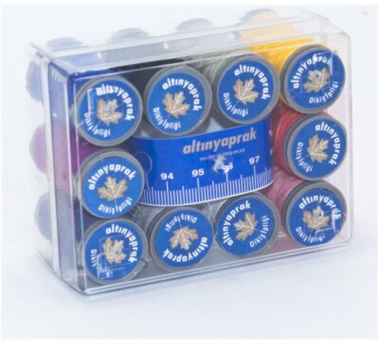 ALTINYAPRAK ( KARE SET & 10 RENK ) DİKİŞ İPLİK MAKARA MEZURALI*10X22