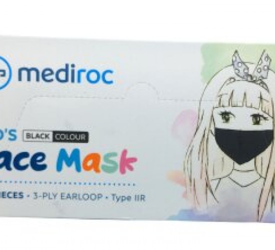 MEDİROC ( ÇOCUK & 10PCS ) ( SİYAH ) MEDİKAL CERRAHİ MASKE LASTİKLİ*1X100