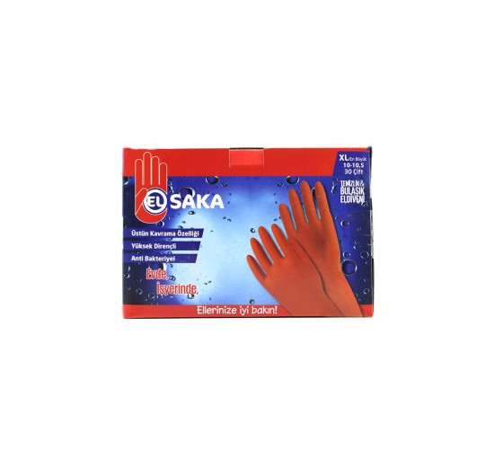 ELSAKA ( XL ) ( 10-10.5 ) TEMİZLİK & BULAŞIK ELDİVENİ ( DOĞAL LATEX )*30X12