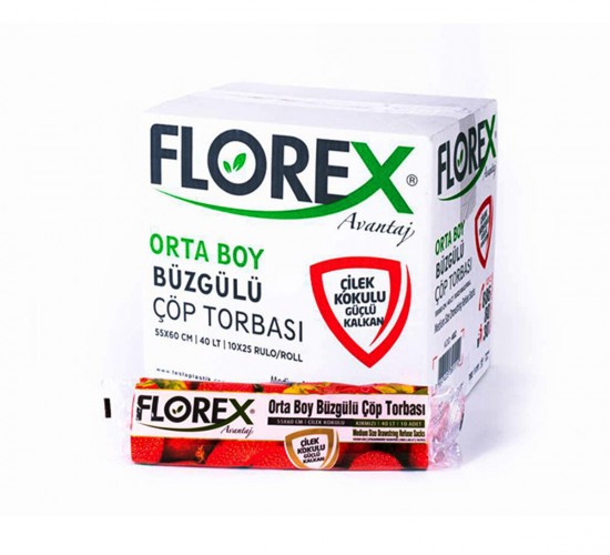 FLOREX-402 AVANTAJ ( ÇİLEK KOKULU ) ( BÜZGÜLÜ ) ( ORTA ) ( 10PCS ) 55X60CM ÇÖP TORBASI*25=K