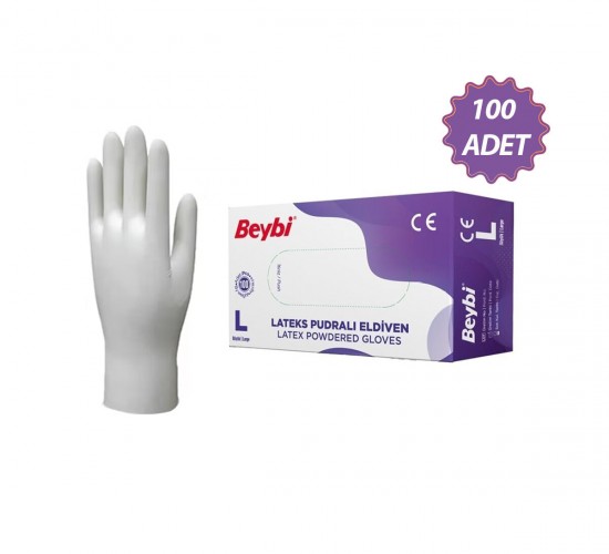 BEYBİ ( L ) ( PUDRALI ) ( 100PCS ) ( LATEKS ) MUAYENE ELDİVENİ*1X20