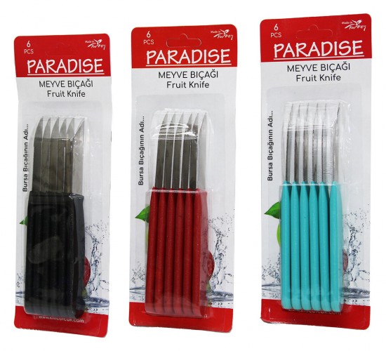 PARADISE ( 6PCS ) MEYVE BIÇAK RENKLİ PLASTİK SAPLI*60