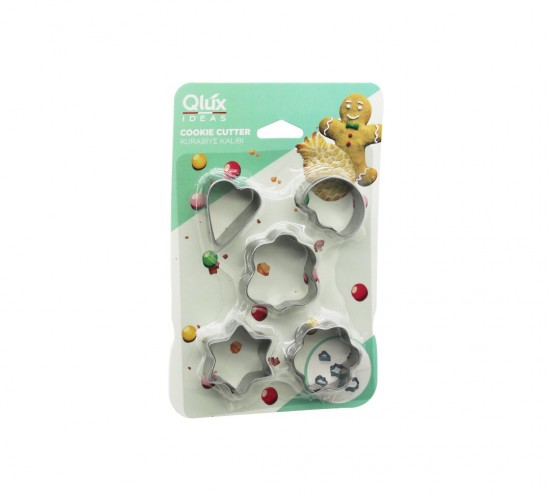 QLUX L-00156 ( 5PCS ) ( METAL ) KURABİYE KALIP ( KALP & YILDIZ & PAPATYA & AĞAÇ )*36