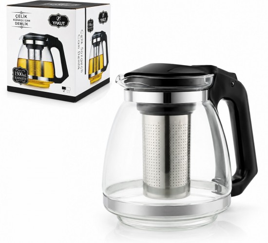 YAKUT-7488 ( 1500ML ) ( CAM ) DEMLİK ( ÇELİK SÜZGEÇ & PLASTİK KAPAK-KULP )*36