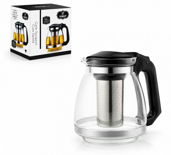 YAKUT-8510 ( 700ML ) ( CAM ) DEMLİK ( ÇELİK SÜZGEÇ & PLASTİK KULP-KAPAK)*48