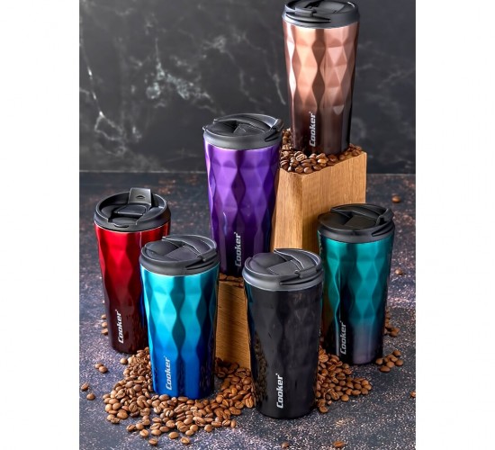 COOKER CKR-2048 ( 350ML ) MUG BARDAK TERMOS RENKLİ ( PASLANMAZ ÇELİK & KAYDIRMAZ TPR TABAN & SIZDIRMAZ KAPAK )*24