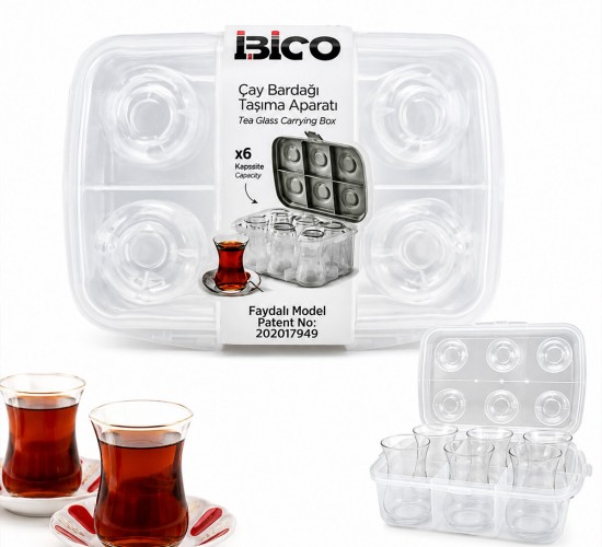 İBİCO K17-001 ( 6LI ) ( ÇAY BARDAK ) TAŞIMA APARATI ( ŞEFFAF PLASTİK )*24=K
