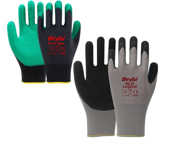 BEYBİ PL-17 FLEX ( SİYAH & YEŞİL & ANT.GRİ ) ( TIRTIKLI ) NO-10XL İŞÇİ ELDİVENİ*12X12