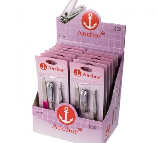 ANCHOR GX-120 ( 3LÜ MANİKÜR SET ) TIRNAK MAKASI & CIMBIZ & TÖRPÜ*12X40