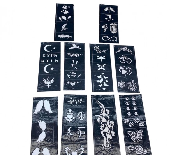 İBİCO KZY-1575 ( MİX DESEN ) ( 8X20CM ) TÜP KINA DESEN ÇIKARTMA ŞABLONU ( 10PCS )*1X1000