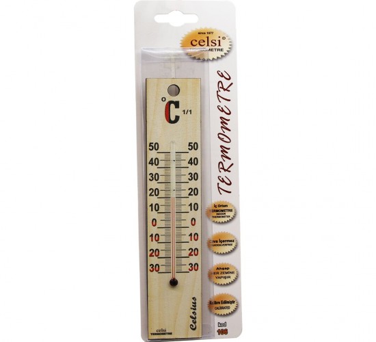 CELSİ-106 ( AHŞAP & BÜYÜK= 4 X 18.8CM ) ( DERECE ) ( ODA TERMOMETRESİ ) ( İÇ / DIŞ )( KURŞUN VE CİVA İÇERMEZ )*150