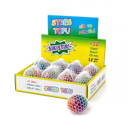 SQUISHY MESH BALL KOD-3039 ( FİLELİ ) ( BEYİN ) STRES TOPU ( SIKIŞTIRMALI SULU TOPLAR ) ( 65MM )*12X20