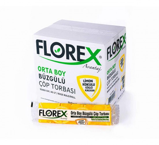 FLOREX-401 AVANTAJ ( LİMON KOKULU ) ( BÜZGÜLÜ ) ( ORTA ) ( 10PCS ) 55X60CM ÇÖP TORBA*25=K