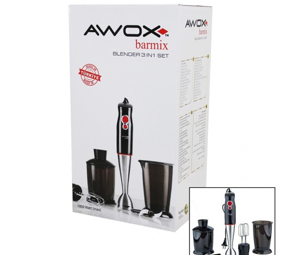 AWOX BARMİX ( 3İN1 ) BLENDER SETİ ( ÇELİK 2Lİ MİKSER ) ( ÇELİK RONDO BIÇAK ) ( ÇELİK 4 KANATLI BIÇAK ) ( 1000W )*4