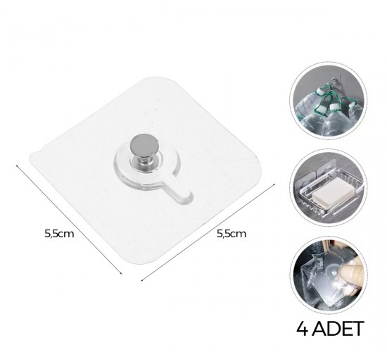 ENFA ENF-358 ( 4 PCS ) ASKI ( TEK DÜĞME=MİKA KRİSTAL PLASTİK ) ASKI ( ŞEFFAF PVC YAPIŞKANLI MONTAJ )*100X10