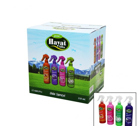 HAYAT ODA SPREYİ ( LAVANTA & SPRİNG & ÇİÇEK BAHÇESİ & MANGO-KAVUN ) 350ML*12=K