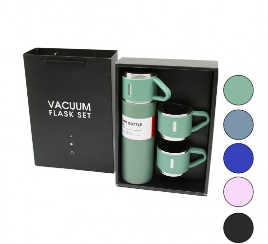 MEK-015 VACUUM FLASK SET ( ÇANTALI ) ( 3PCS BARDAKLI ) RENKLİ ÇELİK TERMOS SETİ ( 500ML )*24